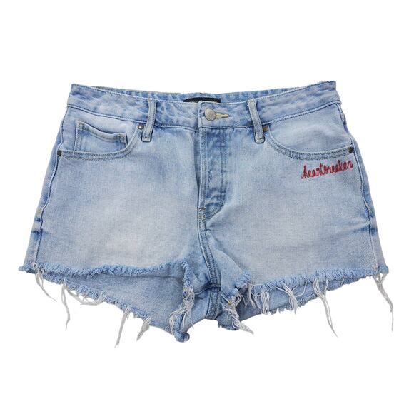 Kendall & Kylie Womens 26 Linda Blue Mid-Rise Heartbreaker Cut Off Shorts - Picture 2 of 16